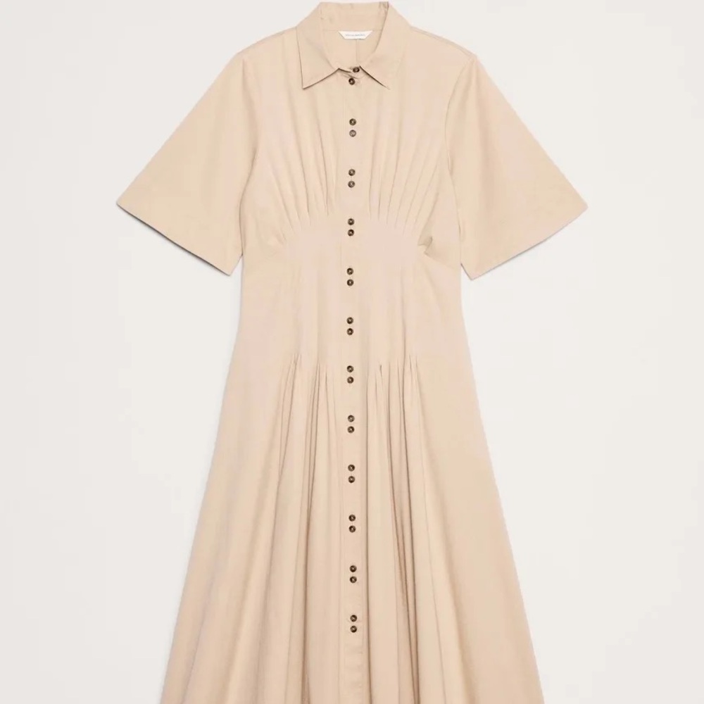 Banana Republic Women's Stretch-Cotton Poplin Pintuck Midi Shirt Dress Large